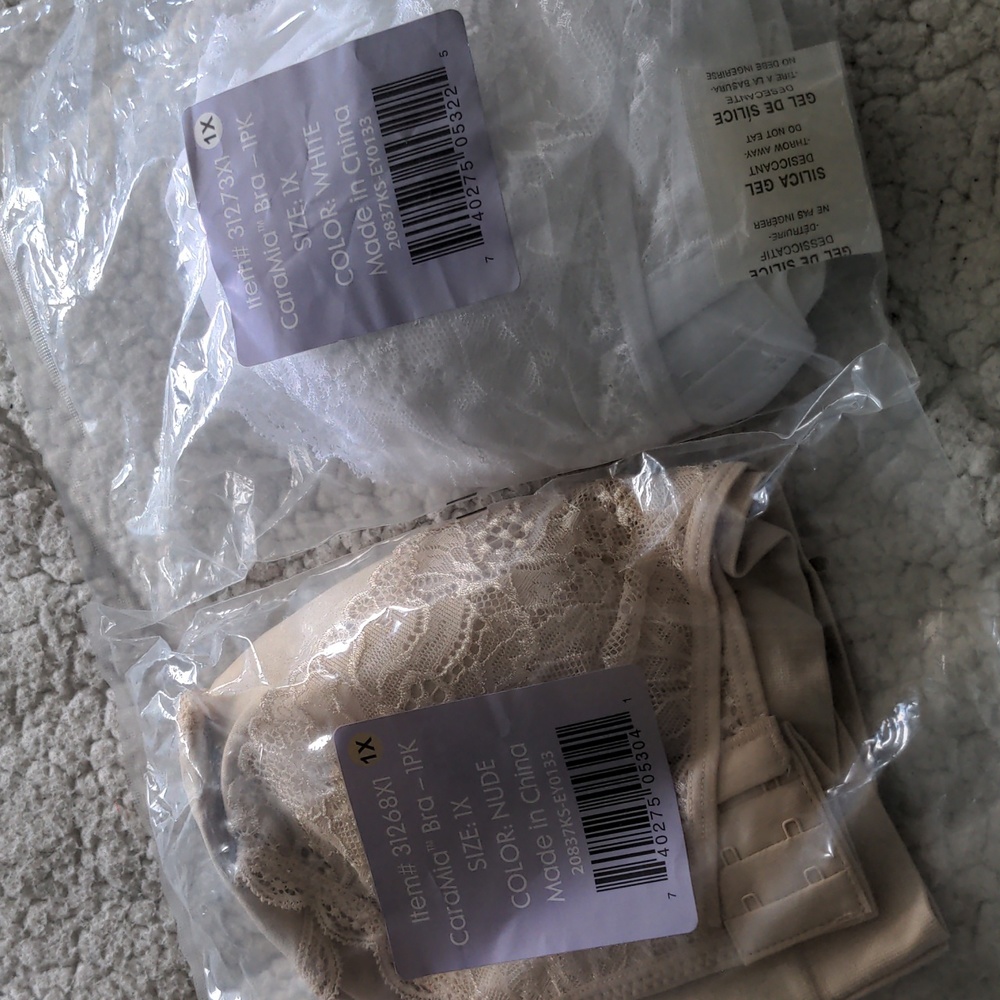 New CaraMia bra bundle of 3. 1 black, white, nude size 1X brand new never opened